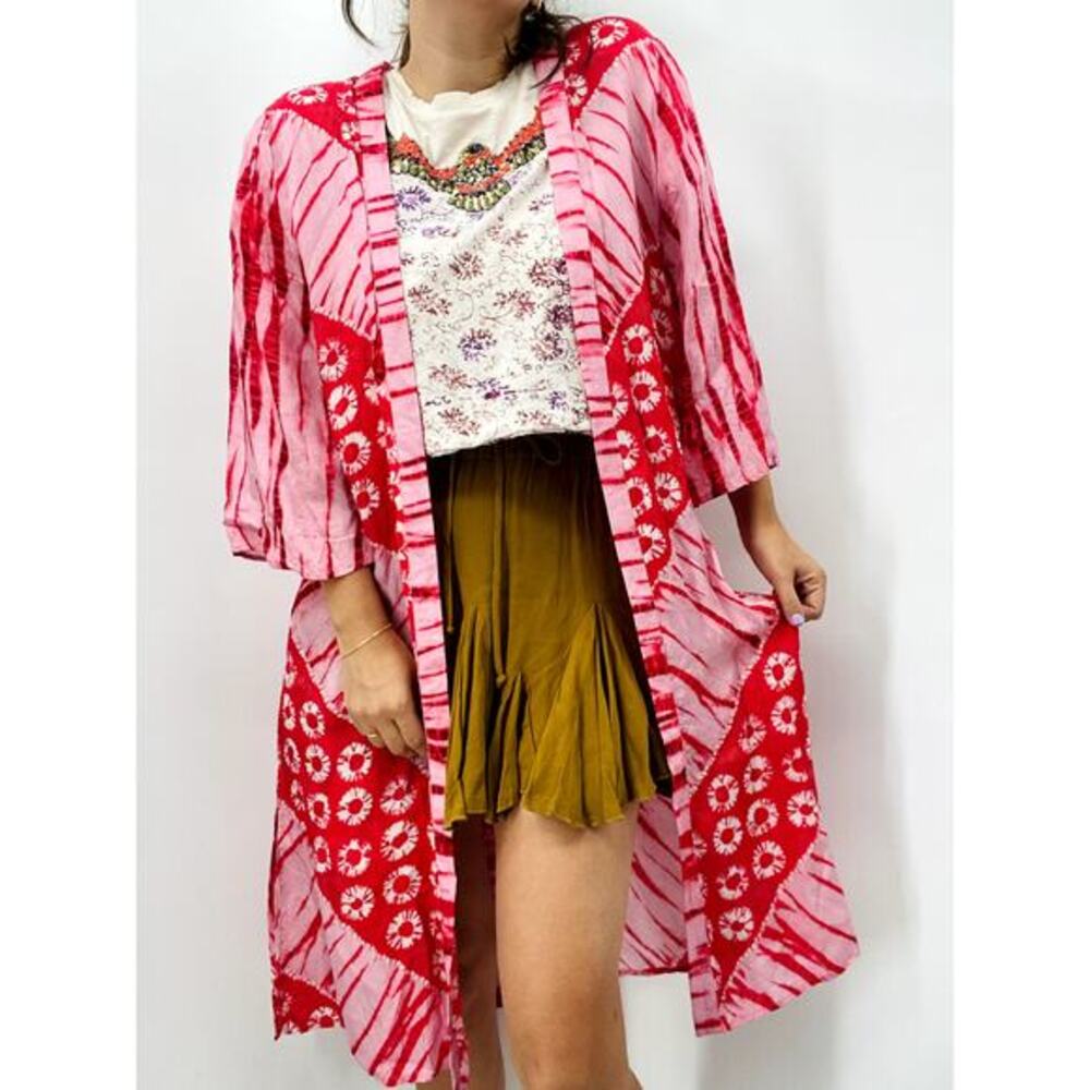 Anthropologie Blank London OS pink tie dye long kimono